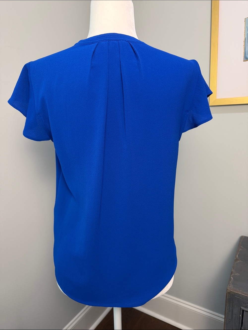 Calvin Klein Cobalt Blue Short Sleeve Split-Neck Blouse. Size Small. - Picture 3 of 7